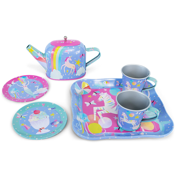 Schylling unicorn tin tea top set