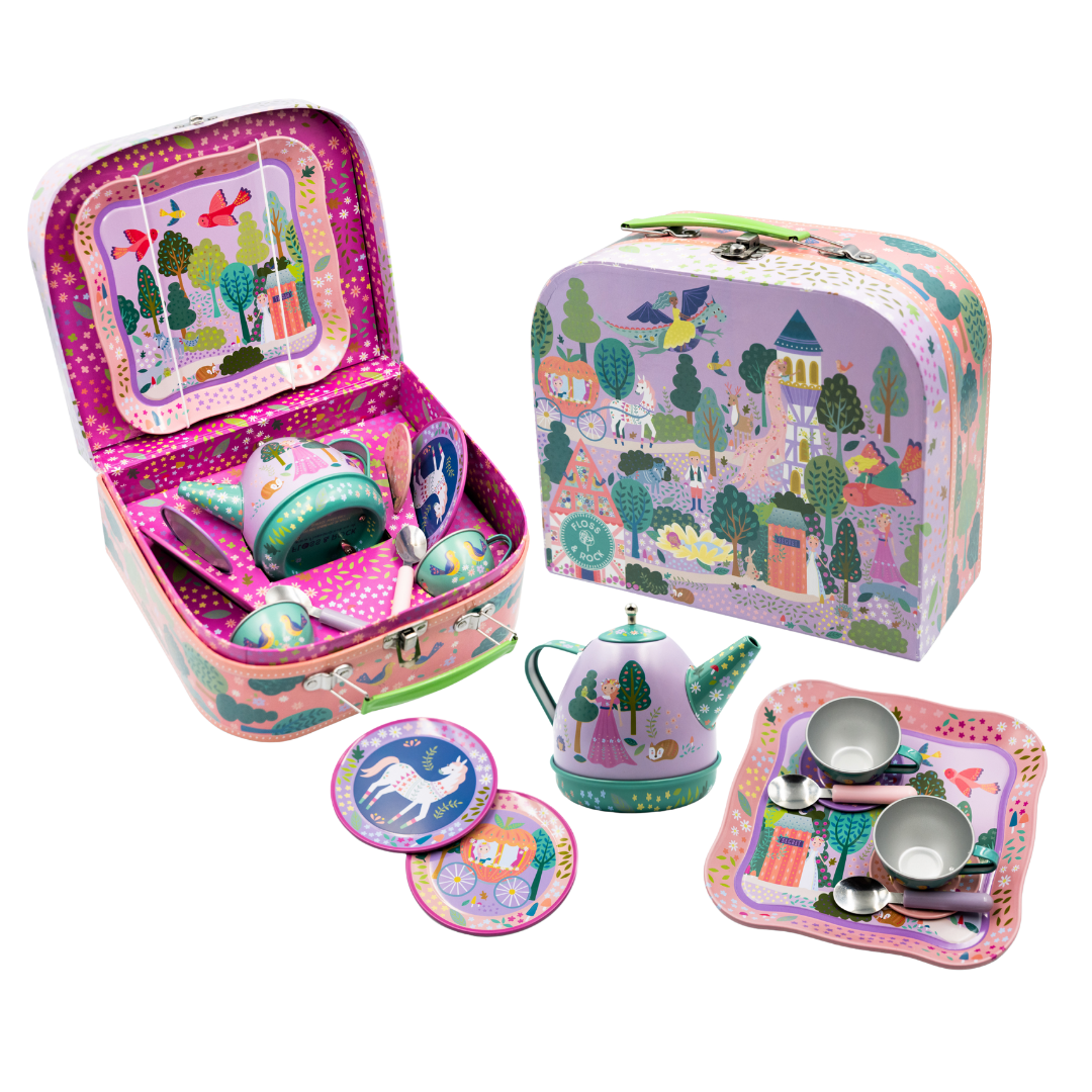 Musical Tin Tea Set 11 Piece - Fairy Tale
