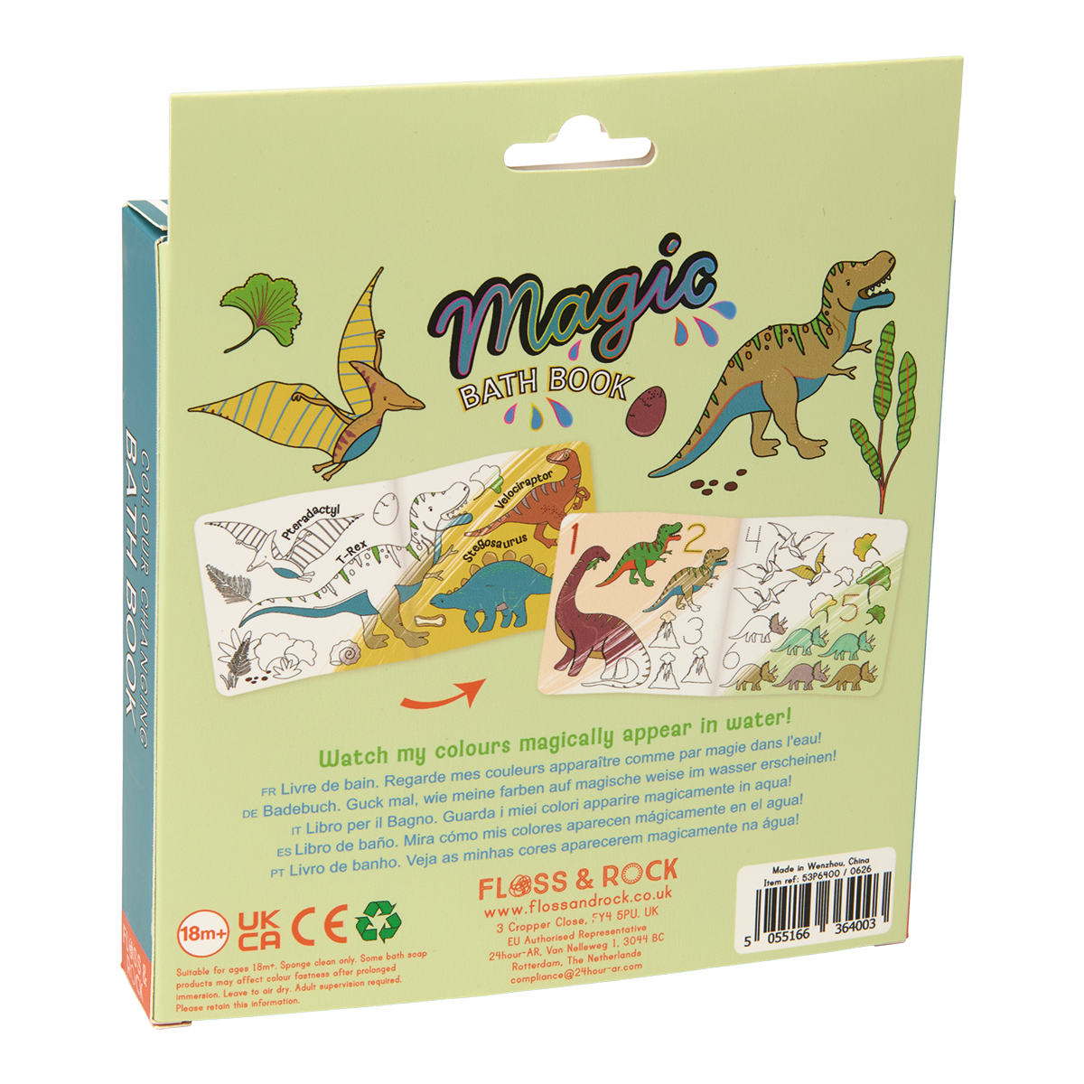 Colour Changing Reusable Bath Book Toy - Dinosaur design