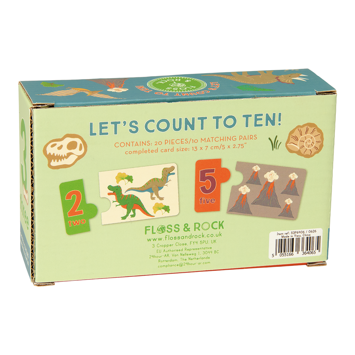 Count to ten game - children's educational travel toy game - Dinosaur design