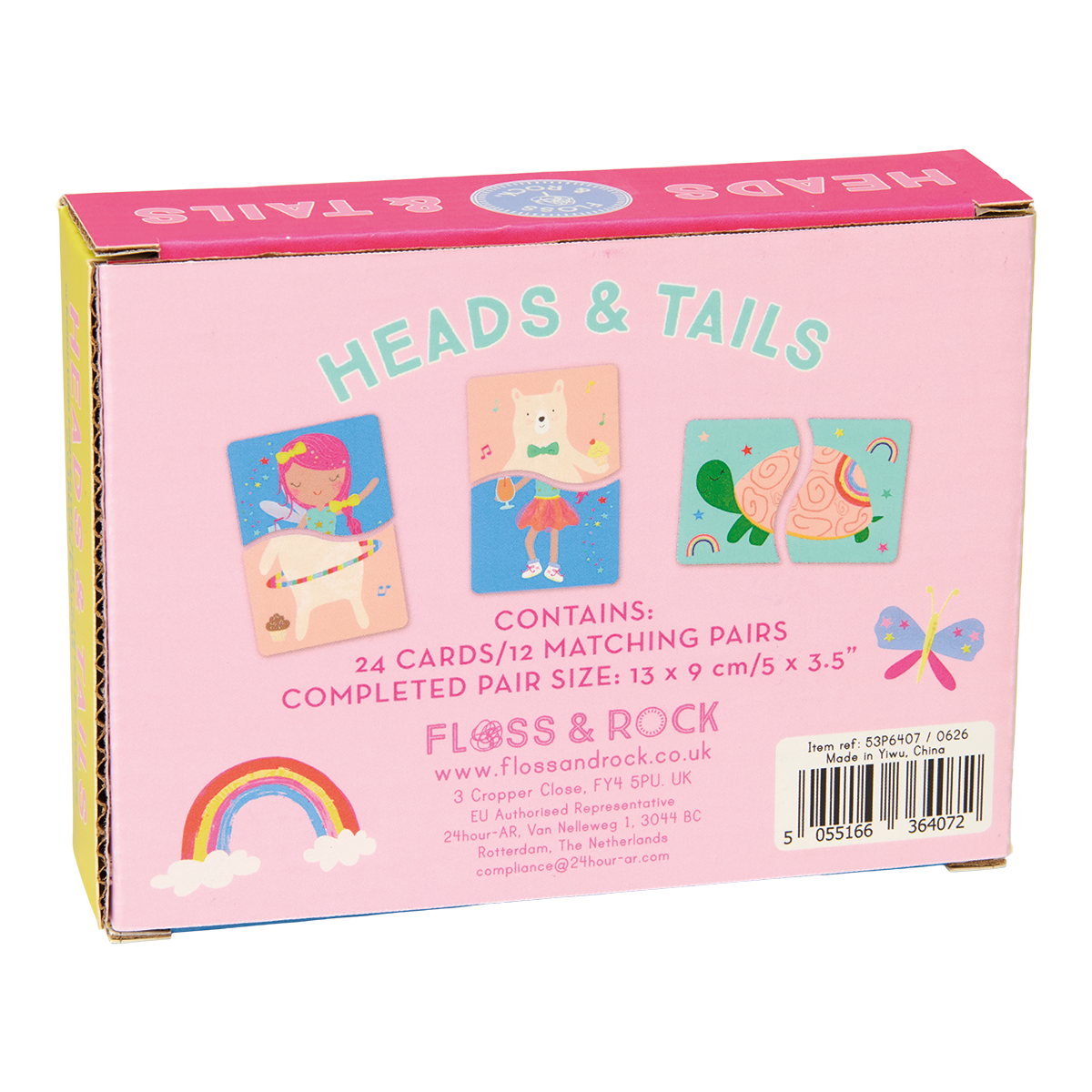 Heads & Tails game - children's educational travel toy game - Rainbow Fairy design