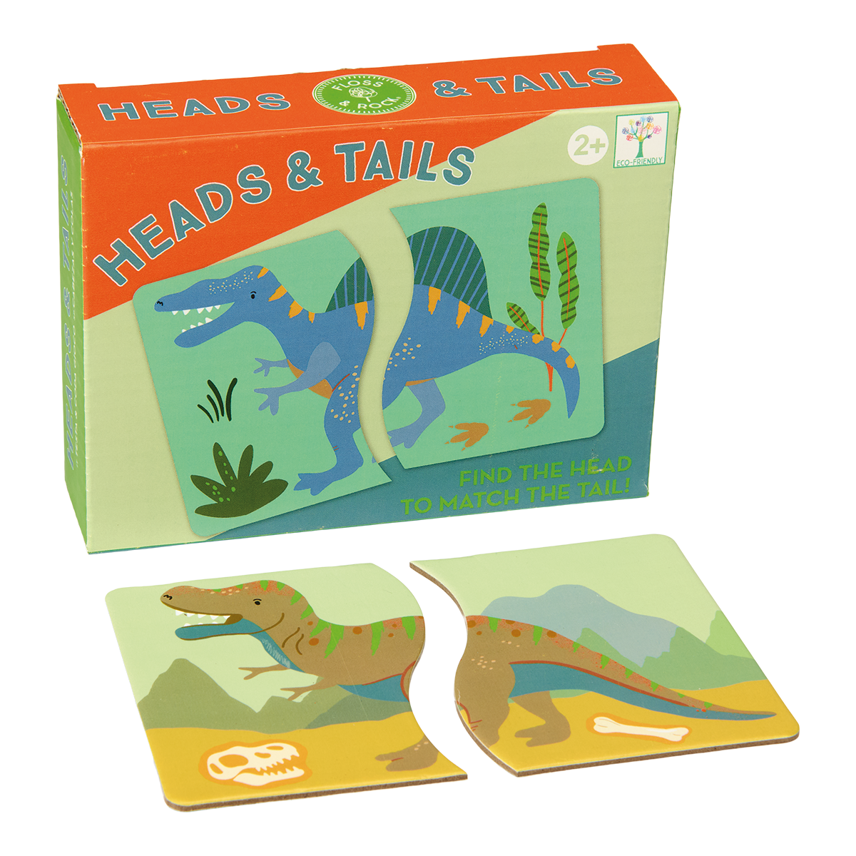 Heads & Tails game - children's educational travel toy game - Dinosaur design