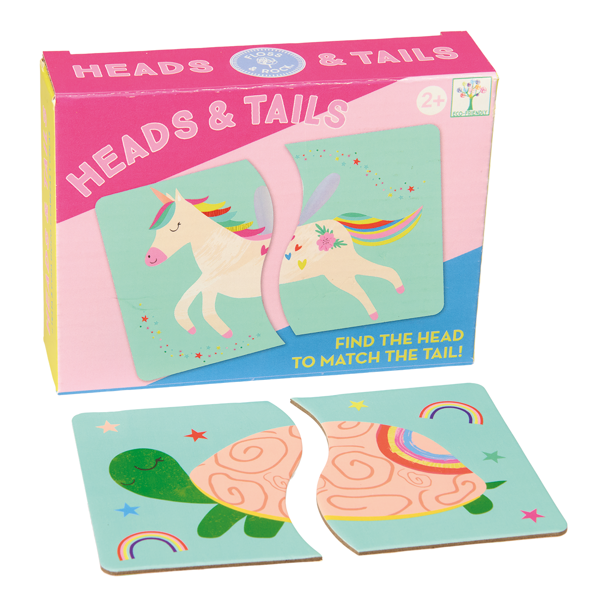 Heads & Tails game - children's educational travel toy game - Rainbow Fairy design