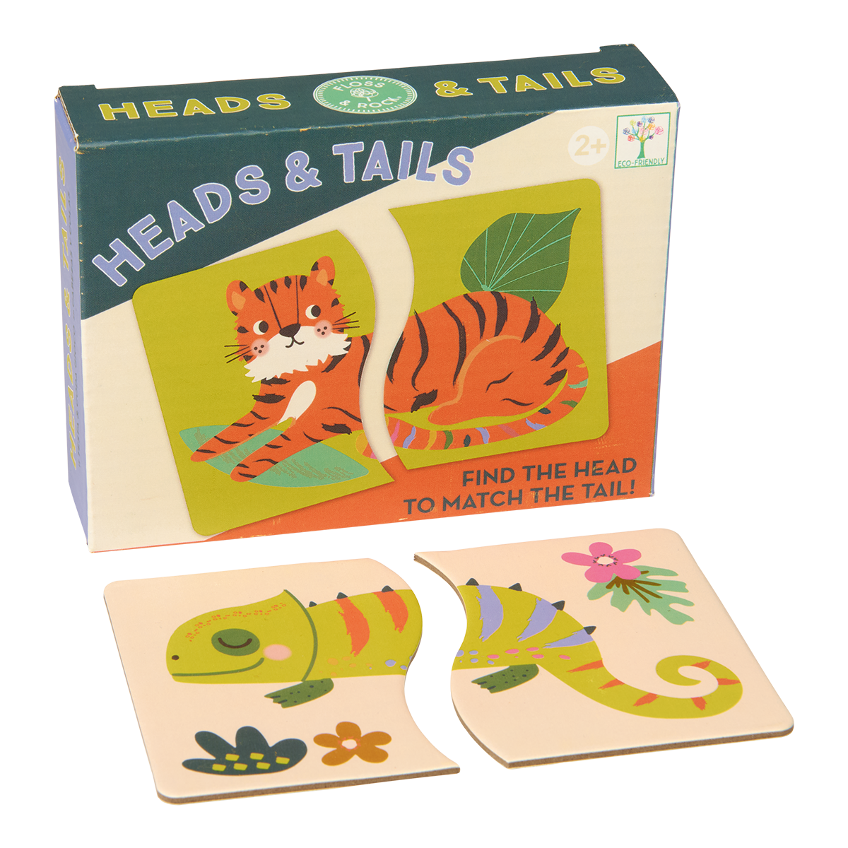 Heads & Tails game - children's educational travel toy game - Jungle design