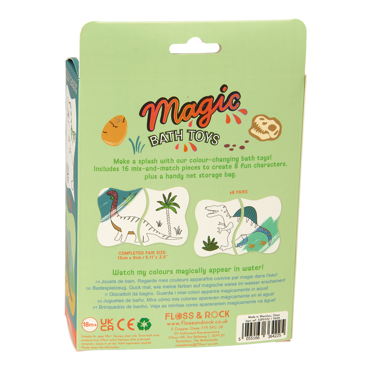 Colour Changing Reusable Bath Puzzle Toy - Dinosaur design