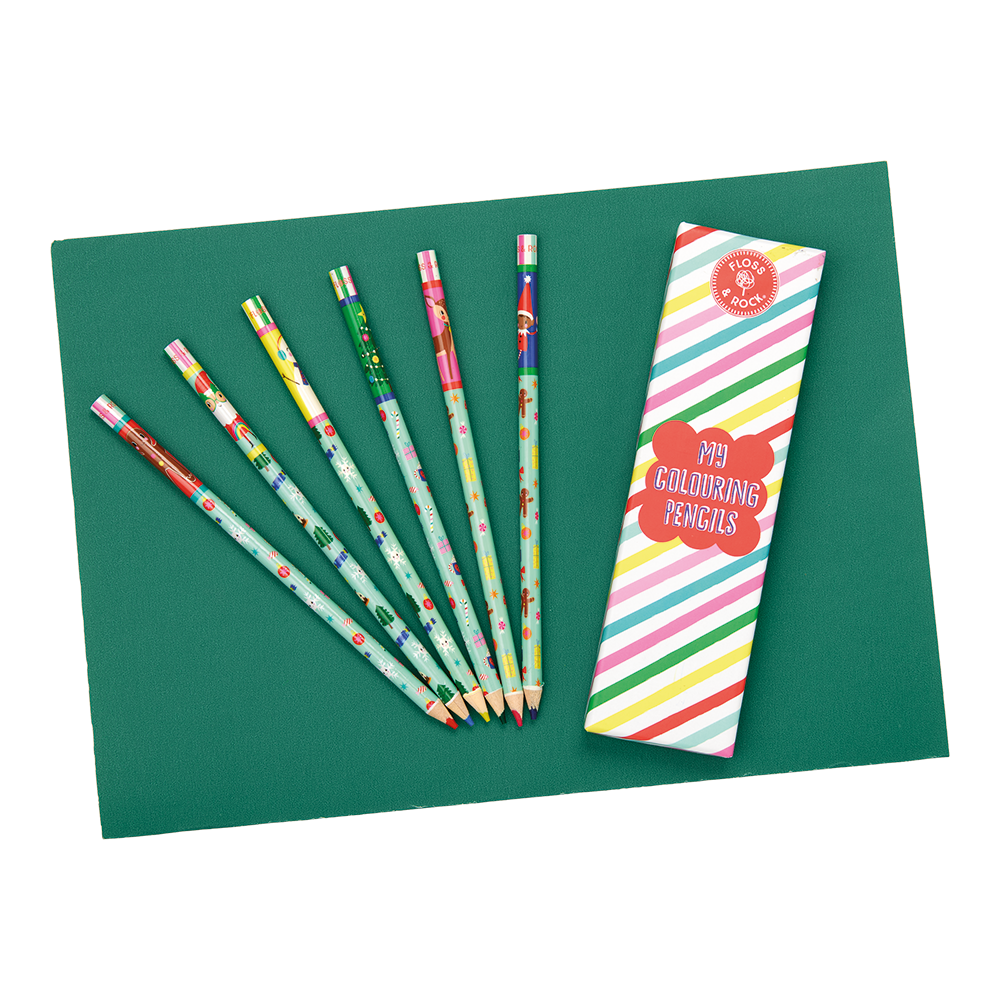 Set of 6 Coloured Pencils in a reusable box - Christmas design