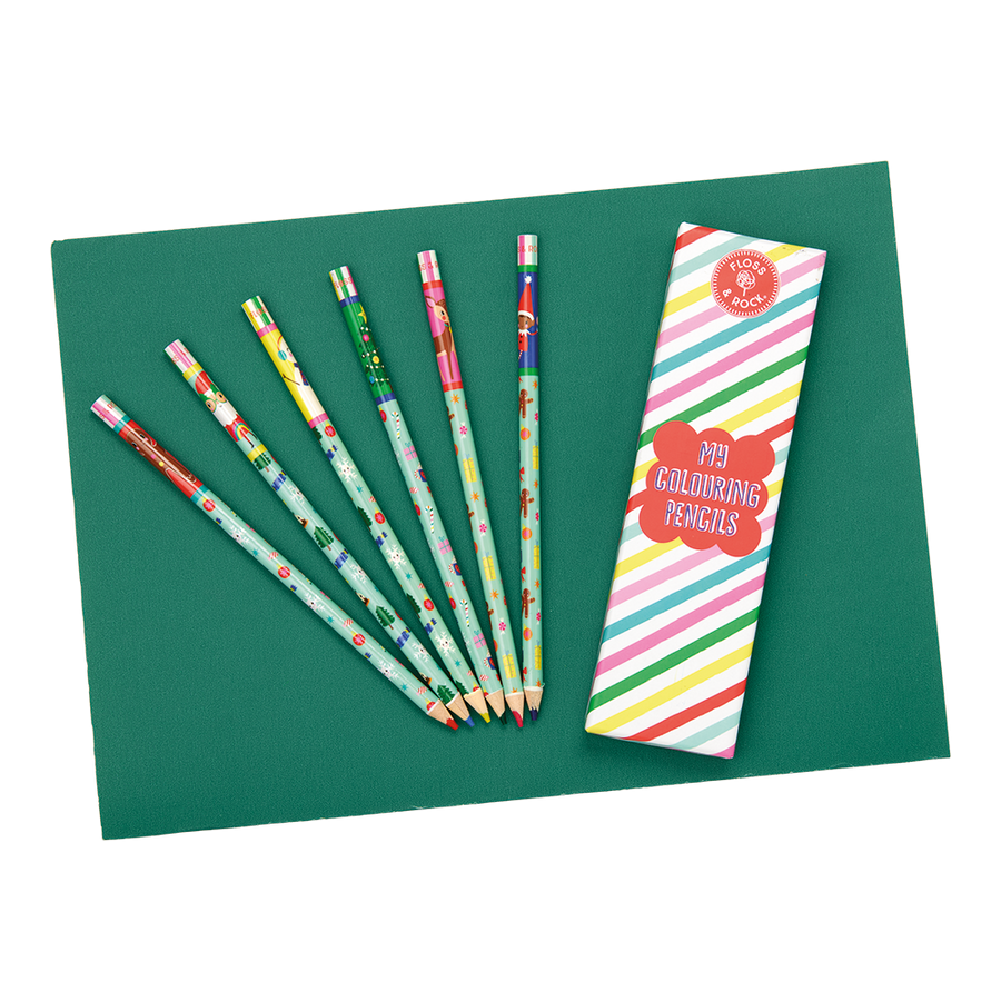 Set of 6 Coloured Pencils in a reusable box - Christmas design